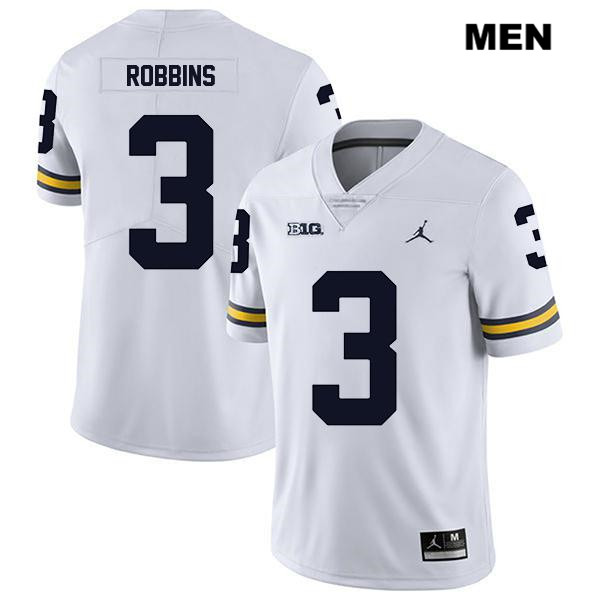 Men's NCAA Michigan Wolverines Brad Robbins #3 White Jordan Brand Authentic Stitched Legend Football College Jersey TO25U85JY